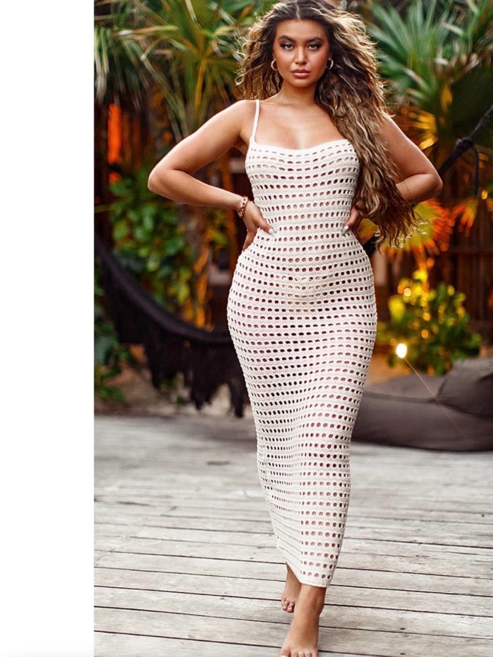 NWT PrettyLittleThing M Stone Crochet Maxi Swim Cover Up Dress